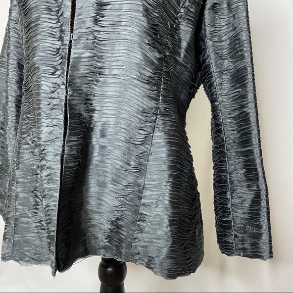 Eileen Fisher Charcoal Gray Silk Metallic Blazer - Picture 3 of 9